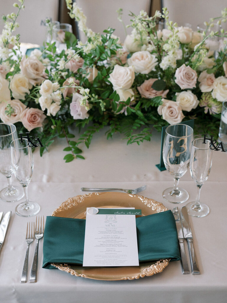 Elegant wedding tablescape from a Cascade Hills Country Club in Grand Rapids, Michigan