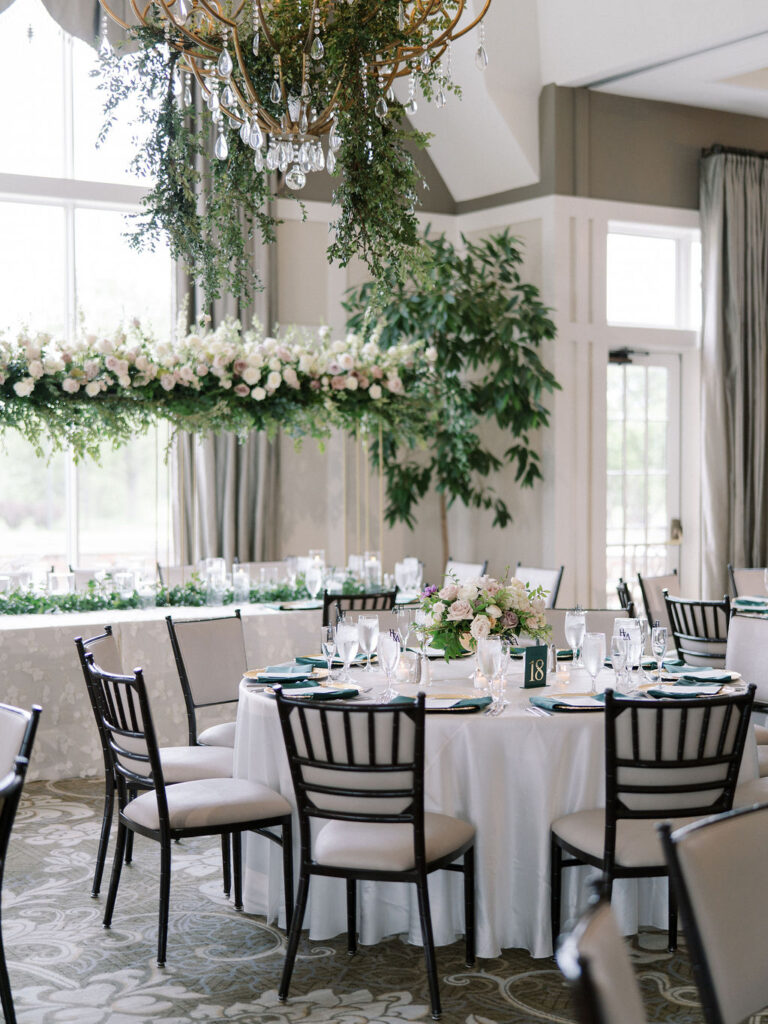 An indoor wedding reception at Cascade Hills Country Club in Grand Rapids, Michigan