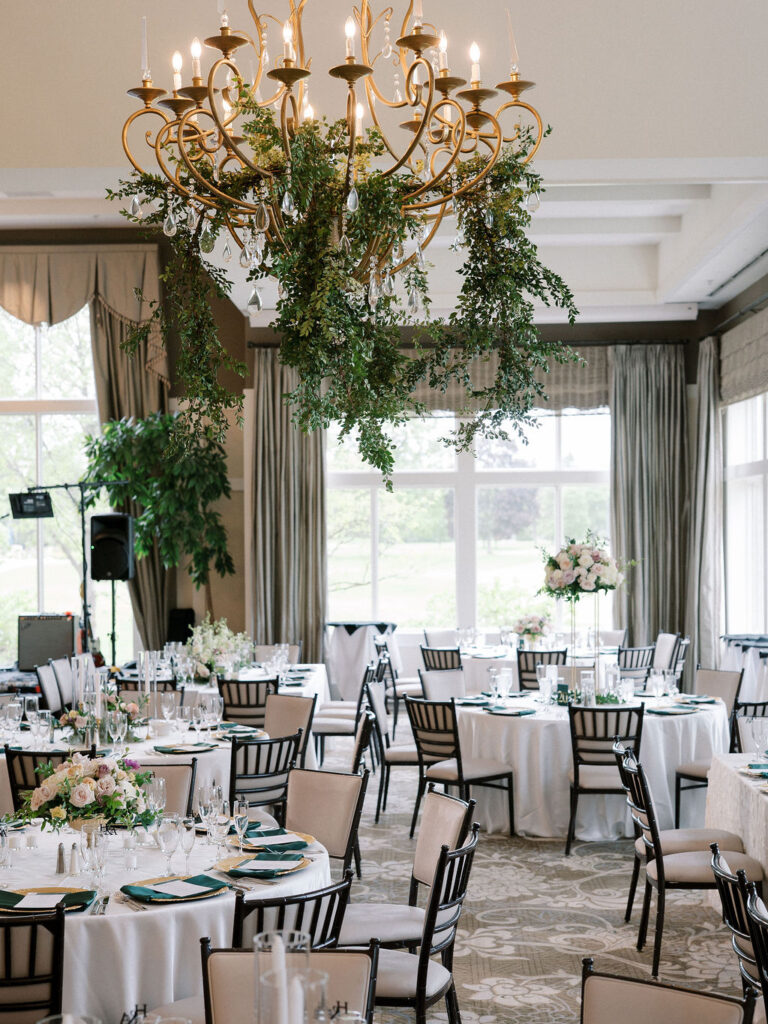 A romantic and elegant indoor Cascade Hills Country Club wedding reception in Grand Rapids, Michigan