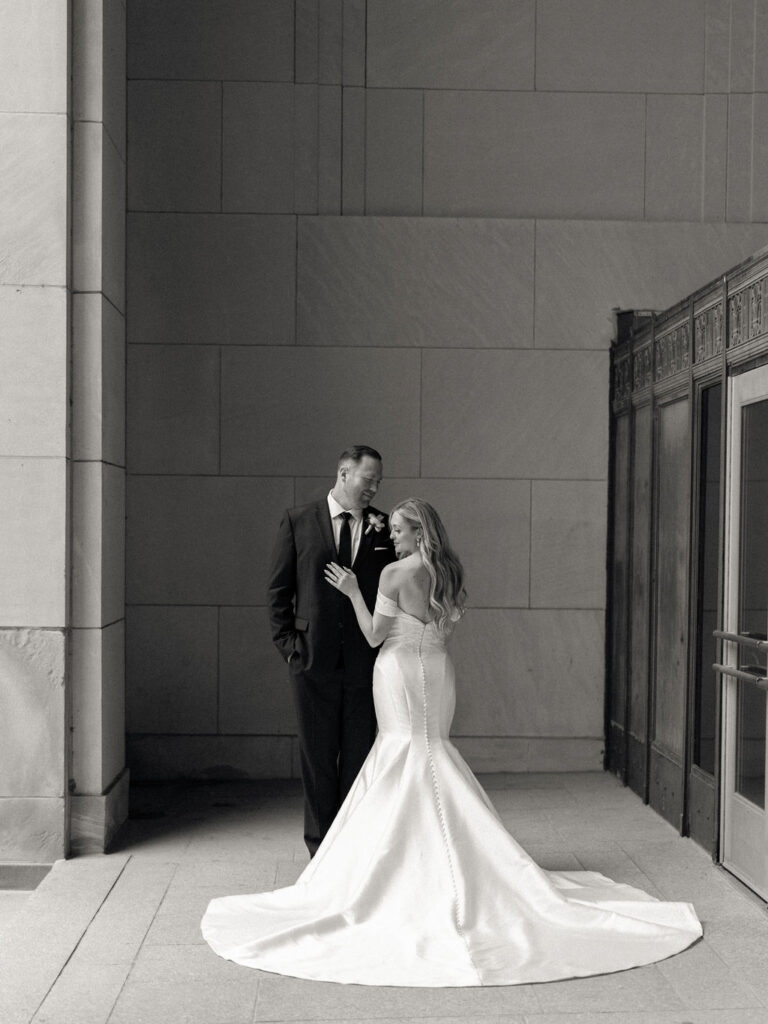 Bride and grooms portraits at the Civic Auditorium in downtown Grand Rapids.