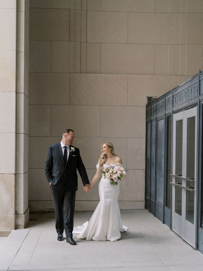 Bride and grooms portraits at the Civic Auditorium in downtown Grand Rapids.