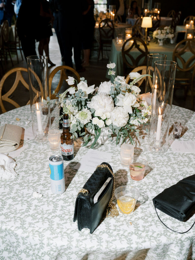 Late night wedding reception details and tablescapes