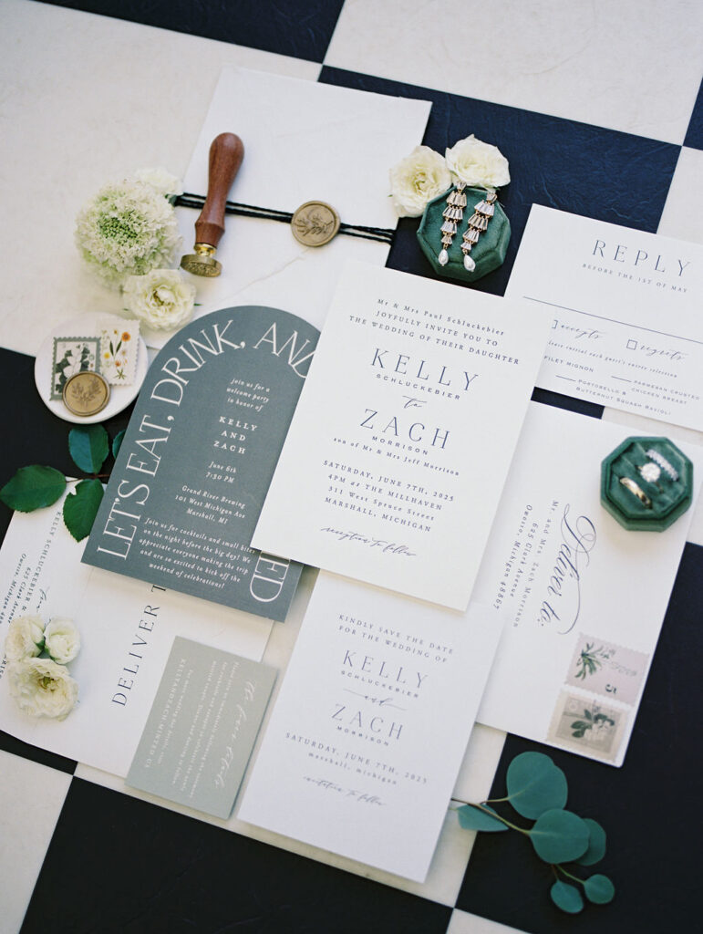 Summer wedding detail flatlay on film