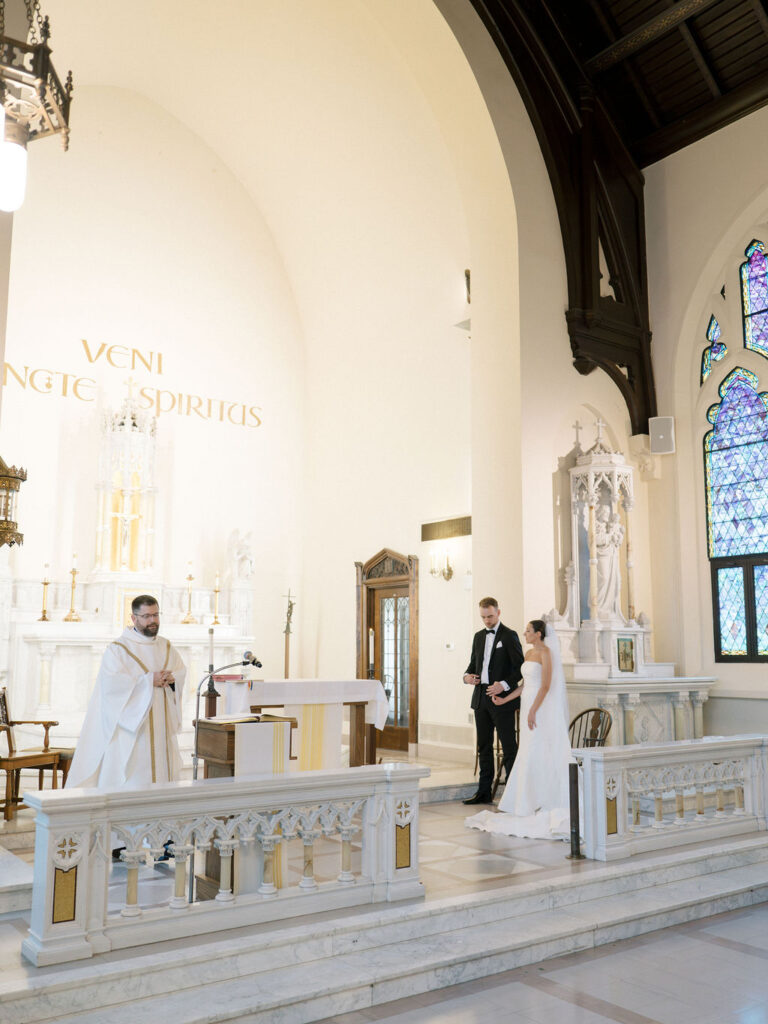 Couple standing together inside Church of Our Lady of Loretto at Saint Mary’s College – Cynthia Mae Photo.