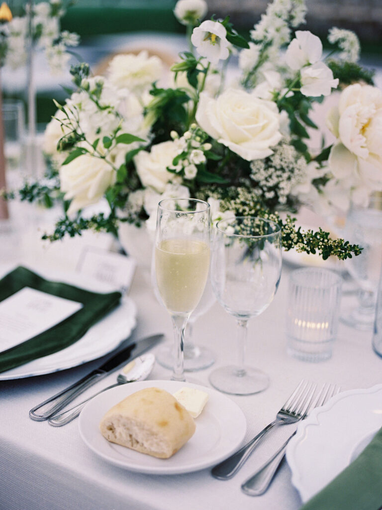 Close up of wedding tablescape captured on film