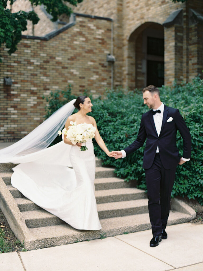Outdoor bride and grooms portraits on film from their Saint Mary's Notre Dame wedding