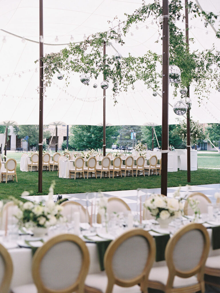 Film photo of a tended Saint Mary's Notre Dame wedding reception