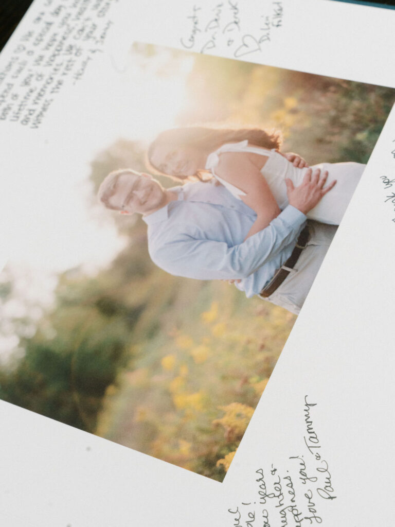 Photo guest book with handwritten notes for the couple.