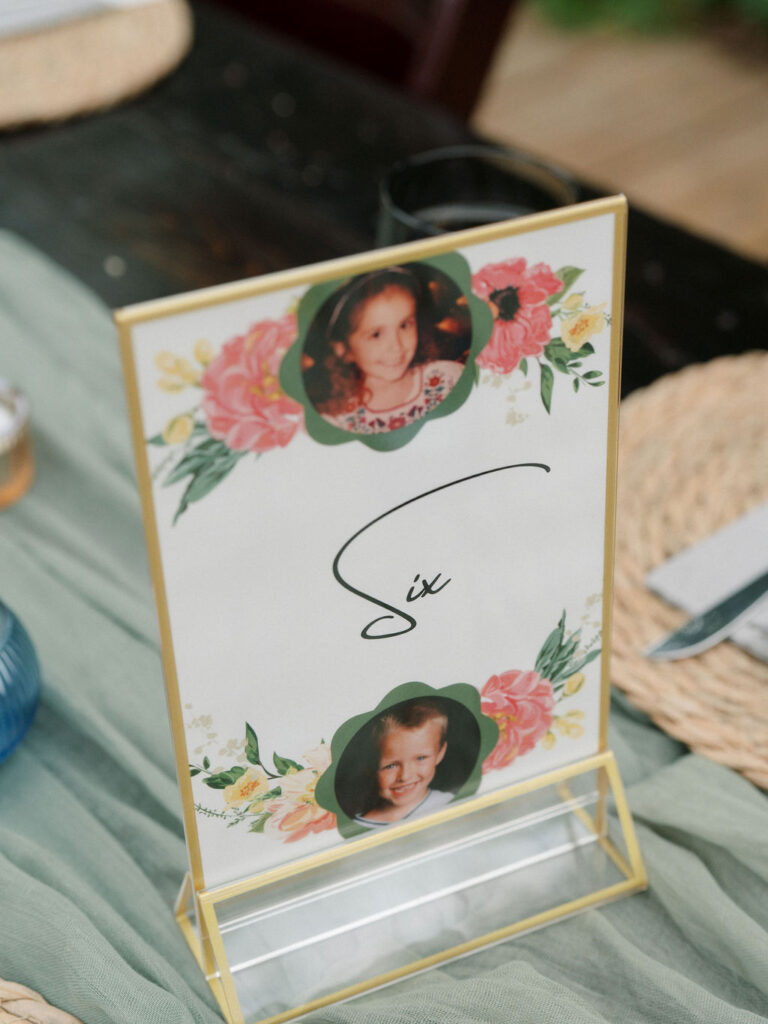 Table six table number of the bride and groom at the age of six.