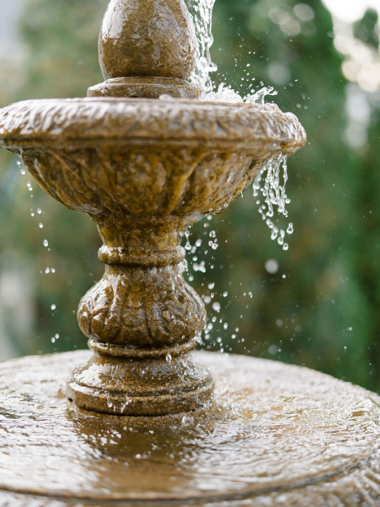 Close up detail shot of a water fountain at Bay Pointe Woods in Michigan.